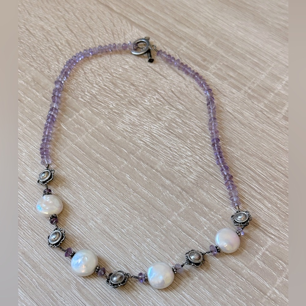 Amethyst Beaded Necklace with Mother of Pearl